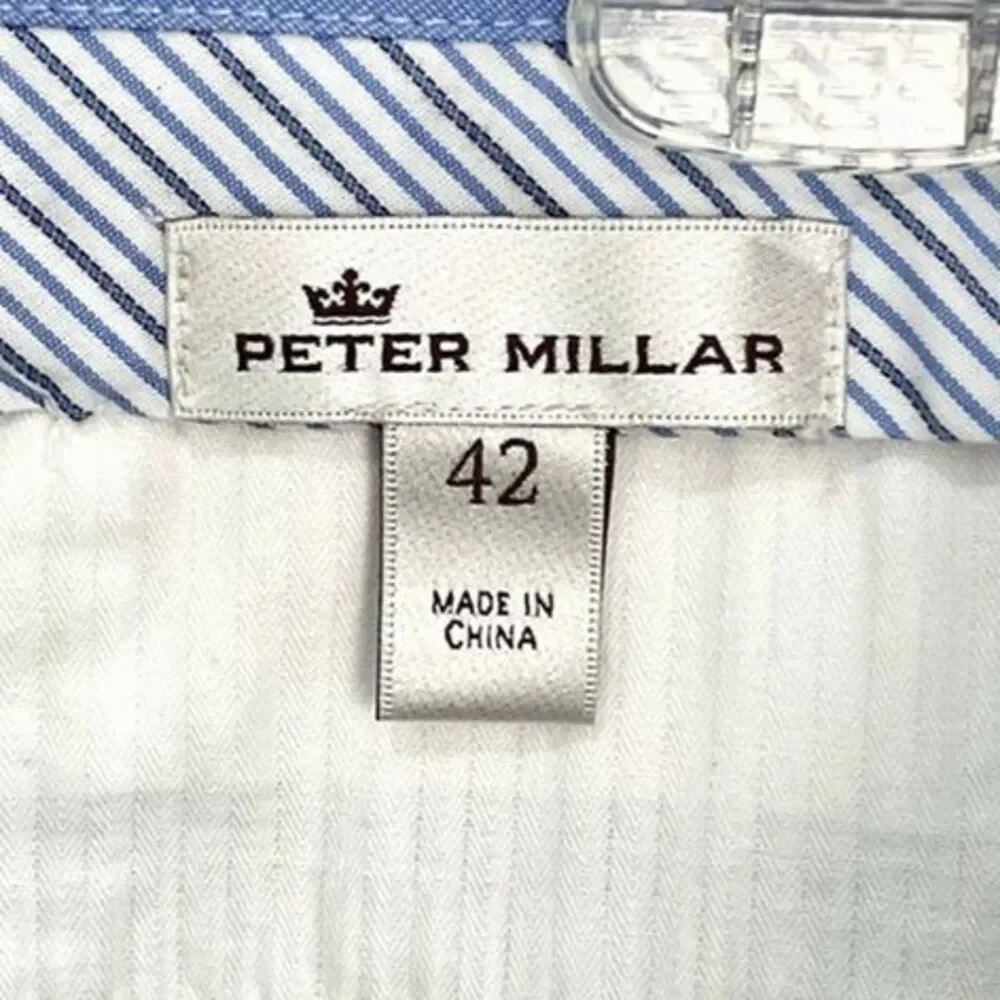 Peter Millar Summer Pinstripe Shorts Flat Front Sz 42 Blue & White Stripe Preppy
